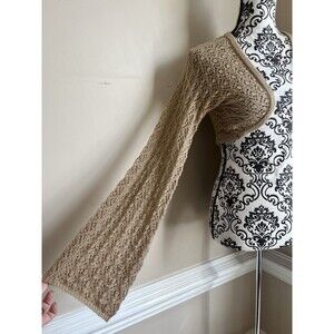 Vintage Y2K Windsor Crochet Bolero Large Tan Knit Shrug Cropped Cardigan
